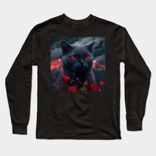 Evil Black British Shorthair Cat Long Sleeve T-Shirt